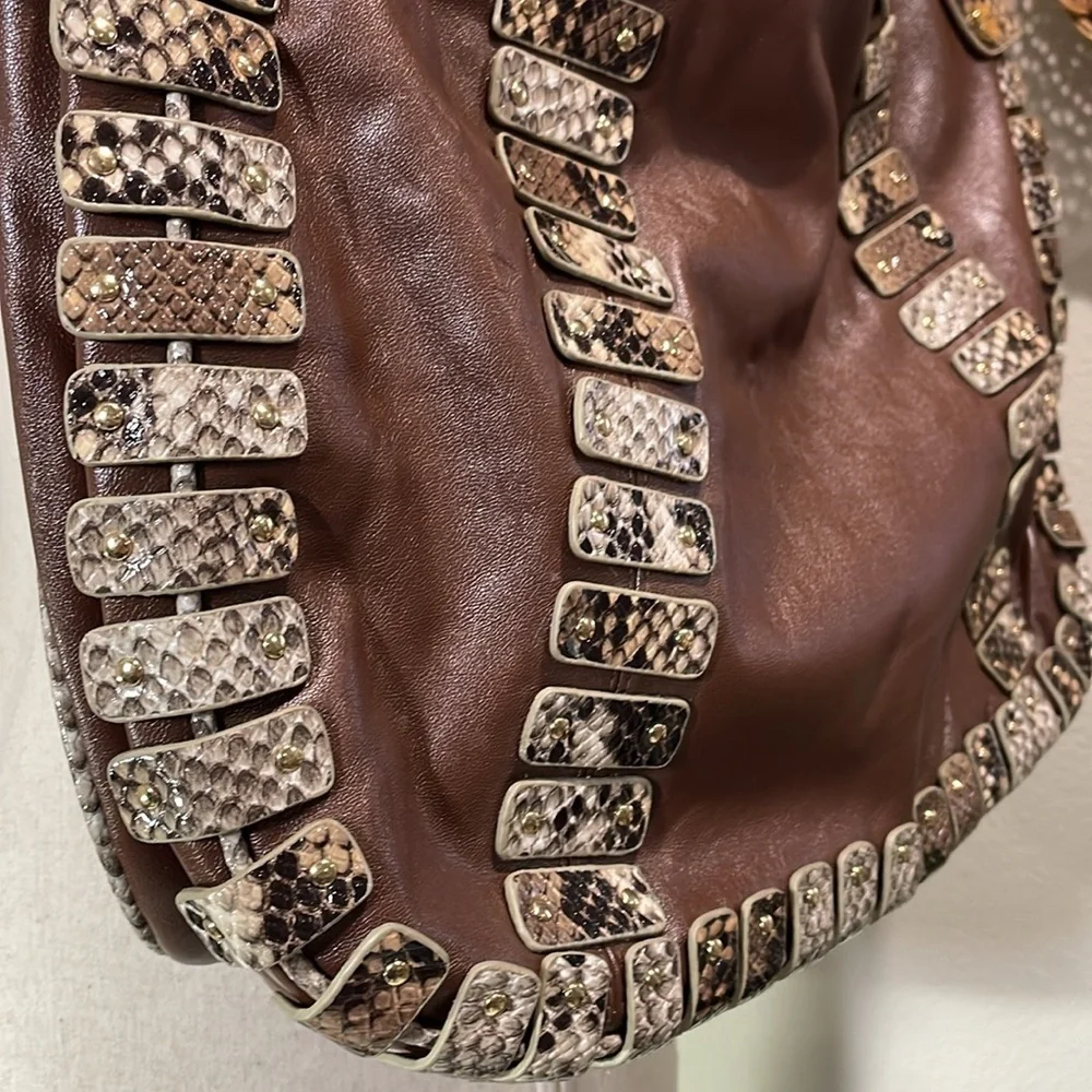 Danielle Nicole New York Large Hobo Purse Brown & Snake Print Gold Hardware